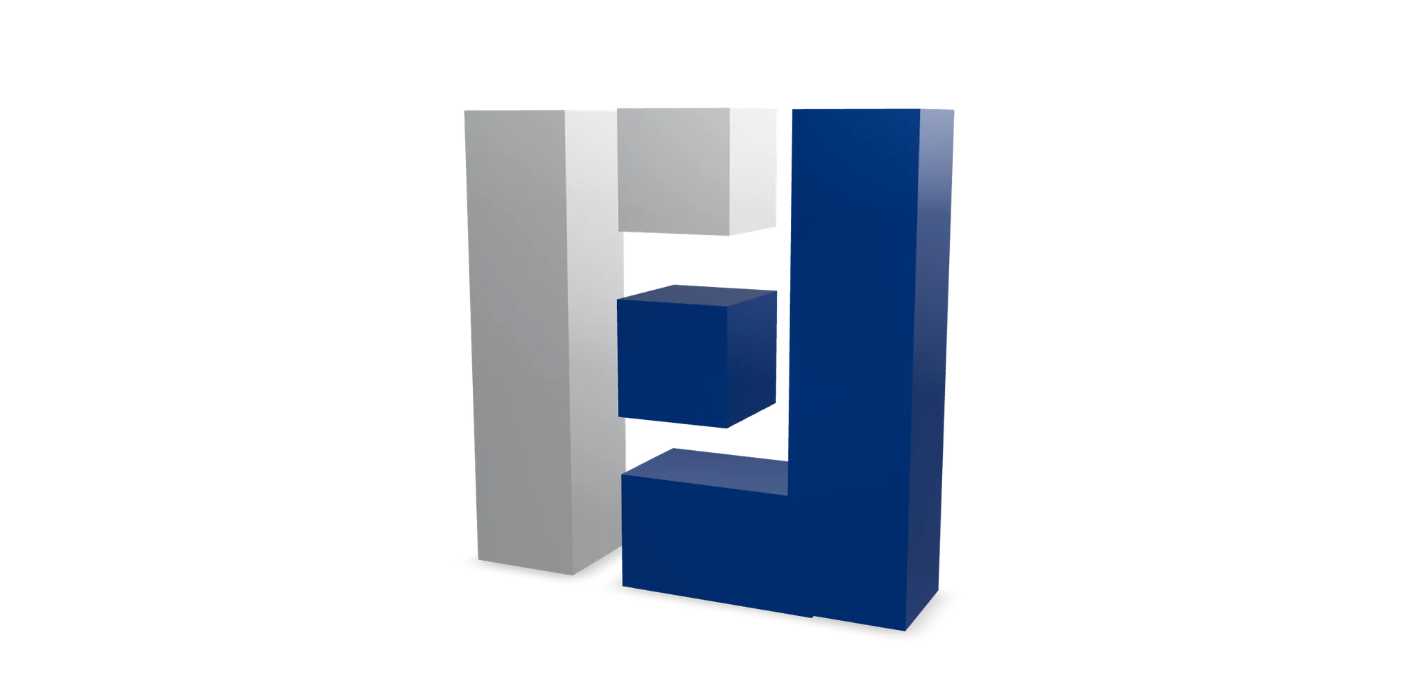 Il pittogramma di Ferrutensile in 3D: un profilo in alluminio e una L blu con due quadrati