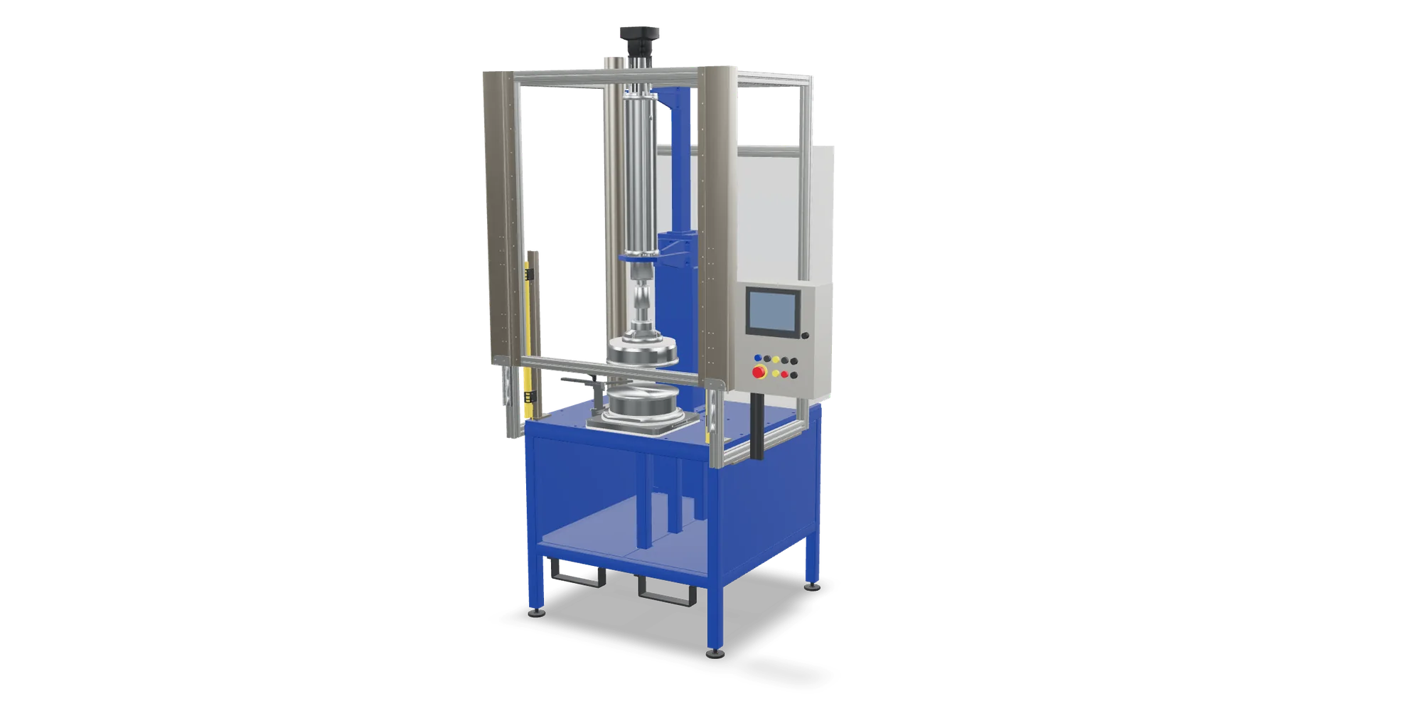 Morsa elettrica riscaldata con banco blu, protezioni in alluminio e inox e quadro comandi laterale