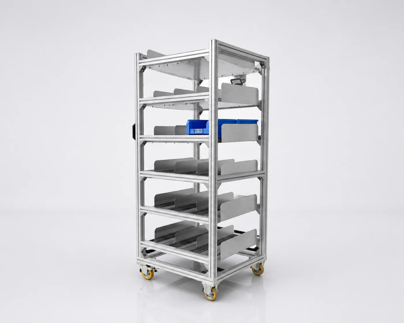 Carrello porta minuteria a rulliera, a spinta manuale