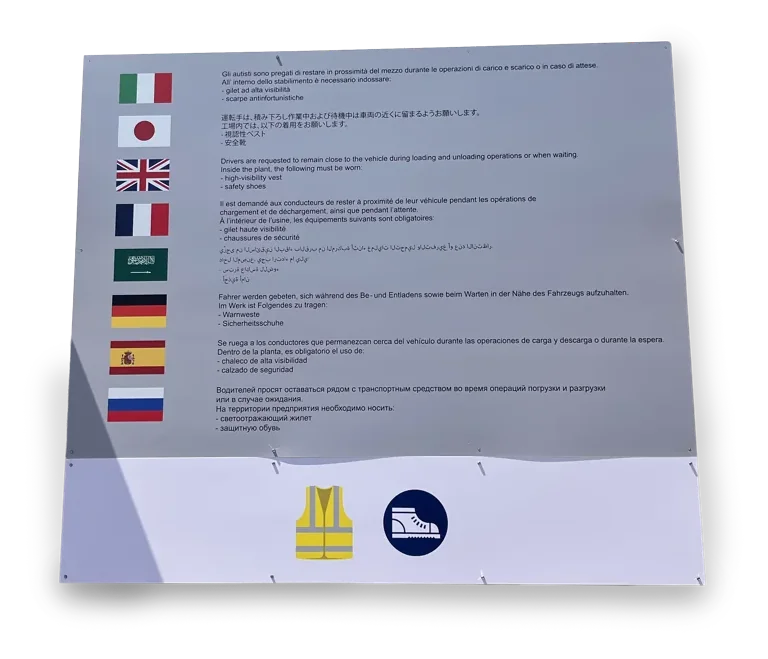 Adesivo con le indicazioni per gli autisti stampato su Dibond